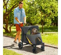 PawHut Dog Stroller, Foldable Pet Pram Dog Pushchair Buggy with Adjustable Canopy for Medium and Large Breeds, Dark Grey