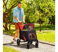 PawHut Pet Stroller w/ Universal Wheels One Click Foldable for Large Medium Dogs Red - Red