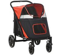 PawHut Foldable Dog Carriage w/ Universal Wheels, Shock Absorber - Red, Yellow