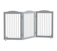 PawHut Foldable Dog Gate, Freestanding Pet Gate, Dog Barrier with Two Support Feet, for Doorways, Stairs, Halls - Grey Grey