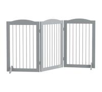 PawHut Foldable Dog Gate Freestanding Pet Gate for Doorways Stairs Grey | Dog Barrier, Two Support Feet, for Halls