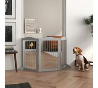 PawHut Foldable Dog Gate, Freestanding Pet Gate with Two Support Feet - Grey - MDF, Steel - 154 x 30 x 80cm
