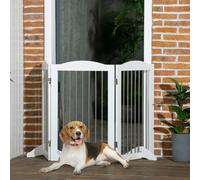 PawHut Foldable Dog Gate, Freestanding Pet Gate with Two Support Feet - White - MDF, Steel - 154 x 30 x 80cm