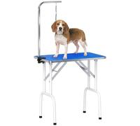 PawHut Foldable Dog Grooming Table, 32" Portable Pet Grooming Table with Height Adjustable Arm and Anti-Slip Rubber Top for Small Medium Dogs and Cats, Blue