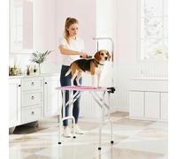 PawHut Foldable Dog Grooming Table Adjustable Arm for Small Dogs 81x49x80 cm, Pink