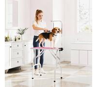 PawHut Foldable Dog Grooming Table Adjustable Arm for Small Dogs 81x49x80 cm, Pink