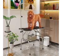 PawHut Foldable Dog Grooming Table Pet Drying Table with Adjustable Arm Non-Slip Rubber Tabletop Aluminium Alloy Edge Stainless Steel Bar Sling 94.5 x 55 x 81cm Black Black