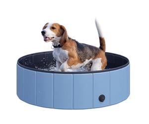 PawHut Foldable Dog Paddling Pool Pet Cat Swimming Pool Indoor/Outdoor Collapsible Summer Bathing Tub Shower Tub Puppy Washer (Φ100 x 30H cm, Blue)