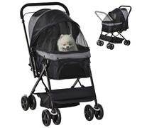 PawHut Foldable Dog Pet Stroller with 4 Wheels EVA Adjustable Handlebar Basket and Storage Pouch, 76.5 x 52 x 95 cm, Black