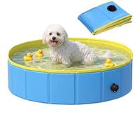 PawHut Foldable Dog Pool for Puppies and Ducks, Thickened PVC Dog Paddling Pool Bath Tub Hard Board, Anti-Slip Bottom and Hose Adapter for Easy Drainage, 80 x 20cm, Blue and Yellow
