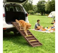 (Brown) PawHut Foldable Dog Ramp for Car, Non-Slip Dog Stairs for SUVs Truck