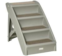 PawHut Foldable Dog Steps for Bed Sofa 4-Step Dark Grey 62 x 38 x 49.5cm | Portable Pet Stairs, for Cats and Small Miniature Dogs with Non-Slip Mats