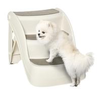 PawHut Foldable Dog Steps for Bed Sofa, Portable Dog Stairs 3-Step for High Bed, Pet Stairs with Non-slip Mats for Small and Miniature Breeds, 49 x 38 x 38 cm, Cream White