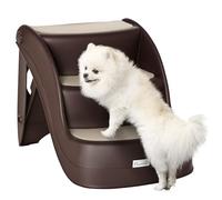 PawHut Foldable Dog Steps for Bed Sofa, Portable Dog Stairs 3-Step for High Bed, Pet Stairs with Non-slip Mats for Small and Miniature Breeds, 49 x 38 x 38 cm, Brown