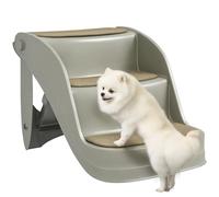 PawHut Foldable Pet Stairs 3 Steps with Non-slip Mats for Small Dogs, Brown - Grey - PP - 1