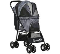 PawHut Foldable Dog Stroller - Large Carriage, Universal Wheels, Brakes - Grey