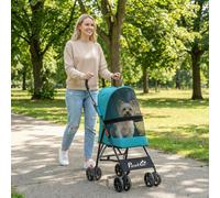 PawHut Dog Stroller, Foldable Cat Dog Pram for Miniature Breeds, Pet Stroller with Canopy, 360° Swivel EVA Wheels, Brake, Mesh Windows, Dark Green