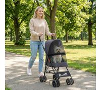 PawHut Foldable Dog Stroller with Mesh Windows for Mini Dogs - Dark Grey - 76L x 44W x 98H cm - Pet Stroller
