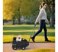 PawHut Foldable Dog Stroller with Safety Straps, Storage Bag, Black - Black - 53L x 45W x 28Hcm - Pet Stroller
