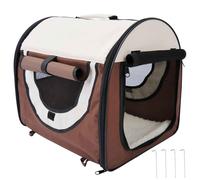 PawHut Foldable Pet Carrier for Miniature Dogs, Portable Cat Carrier Bag Soft Side Fabric Dog Crate with Removable Mat, Breathable Mesh, Ground Stakes, 46L x 36W x 41H cm - Brown Brown