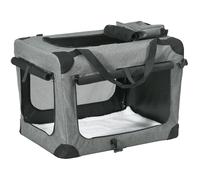 PawHut Foldable Pet Carrier for Small and Miniature Dogs, Portable Cat Carrier Soft Side Pet Travel Crate with Removable Mat, Storage Bags, Breathable Mesh 70 x 51 x 50cm - Grey