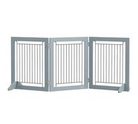 PawHut Foldable Pet Gate, with Three Panels & Two Support Feet - Grey