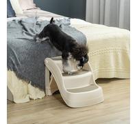 PawHut Foldable Pet Stairs 3 Steps with Non-slip Mats for Small Dogs, Brown - Cream - PP - 1