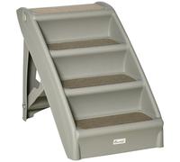 PawHut Foldable Pet Stairs Portable Dog Steps for Sofa, Bed, Four-Step Design for Cats, Small Miniature Dogs w/ Non-Slip Mats - Grey, 62 x 38 x 49.5cm Grey