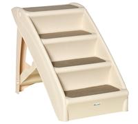 PawHut Foldable Pet Stairs Portable Dog Steps for Sofa, Bed, Four-Step Design for Cats, Small Miniature Dogs w/ Non-Slip Mats - Beige, 62 x 38 x 49.5cm Beige