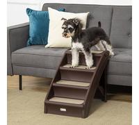 Pawhut Foldable Pet Stairs Portable Dog Steps For Sofa Four Steps Small Mini Dogs In Brown Brown