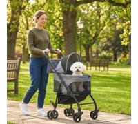 PawHut Pet Stroller, Foldable Dog Cat Stroller with Detachable Carrier, Wheels, Storage Basket, Secure Leash, 4 Wheel Puppy Pushchair for Small Dogs and Cats, Pet Pram for Travel, Grey