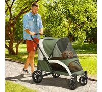 PawHut Easy Folding Pet Stroller for Large Dogs, Dark Green, Green