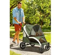 Pawhut Foldable Pet Stroller For Large Dogs, Dark Green Green