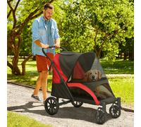 PawHut Dog Stroller, Easy Folding Pet Stroller for Large Dogs, Puppy Pram Pet Pushchair with 4 Big Wheels, Shock-Absorbing Frame, Safety Leashes, Brakes, Maximum Load 30 kg, Red/Black