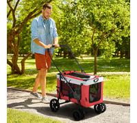 PawHut Dog Pram Dog Stroller Pet Pushchair with Detachable Carrier Soft Padding, Safety Leashes, for Mini and Small Dogs - Red