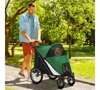 Pawhut Pet Stroller Foldable Design With Cushion For M And L Dogs In Dark Green Dark Green