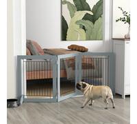 Pawhut Foldable Wooden Pet Gate W/ 3 Panels 2 Support Feet For Small Dogs