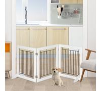 Pawhut Foldable Wooden Pet Gate W/ 3 Panels 2 Support Feet For Small Dogs In White White