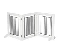 PawHut Foldable Wooden Pet Gate w/ 3 Panels 2 Support Feet for Small Dogs White