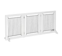 PawHut Foldable Wooden Pet Gate w/ 3 Panels 2 Support Feet for Small Dogs White