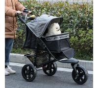 PawHut Folding 3 Wheel Pet Stroller Pushchair Travel w/ Adjustable Canopy Storage Brake Grey
