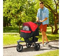 Folding 3 Wheel Pet Stroller Travel Adjustable Canopy Storage Brake Red Pawhut