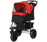 PawHut Dog Stroller Foldable Pet Pram, 3 Wheels Dog Pushchair with Brake, for Small Miniature Breeds, Cats, Red