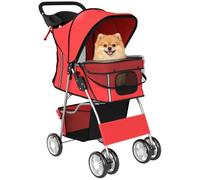 PawHut Folding buggy buggy animals folding cart dog cat cup holder storage basket included wheels with brake 600D Oxford steel 75 x 45 x 97 cm red