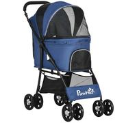 PawHut Folding Buggy Dog Cat Storage Basket 600D Oxford Fabric 4 Wheels Blue