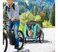 PawHut Folding Dog Bike Trailer Pet Cart Carrier for Bicycle Travel in Steel Frame with Hitch Coupler - Blue & Grey Light Blue