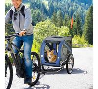 PawHut Folding Dog Bike Trailer Pet Cart Carrier for Bicycle Travel in Steel Frame with Hitch Coupler - Blue & Grey Blue