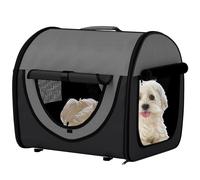 PawHut Foldable Pet Carrier for Miniature Dogs, Portable Cat Carrier Bag Soft Side Fabric Dog Crate with Removable Mat, Breathable Mesh, Ground Stakes, 46L x 36W x 41H cm - Black