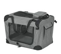 PawHut Foldable Pet Carrier Dog Crate Small Dogs 60x41.5x41cm Grey | Portable Cat Carrier, Soft Side Pet Travel Crate, Removable Mat, Storage Bags, Breathable Mesh