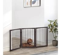 Pawhut Folding Pet Gate Dog Fence Child Safety Indoor Durable Free Standing In Brown Brown